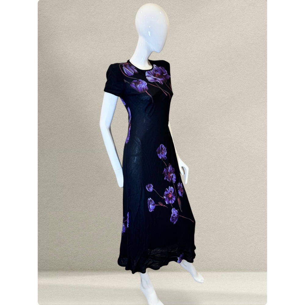 Vintage 90s Liz Claiborne Bias Cut Floral Graphic Maxi Dress –‎ Black & Purple